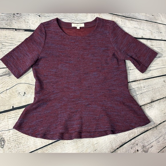 LOFT Maroon Short Sleeve Peplum Top - Picture 8 of 8